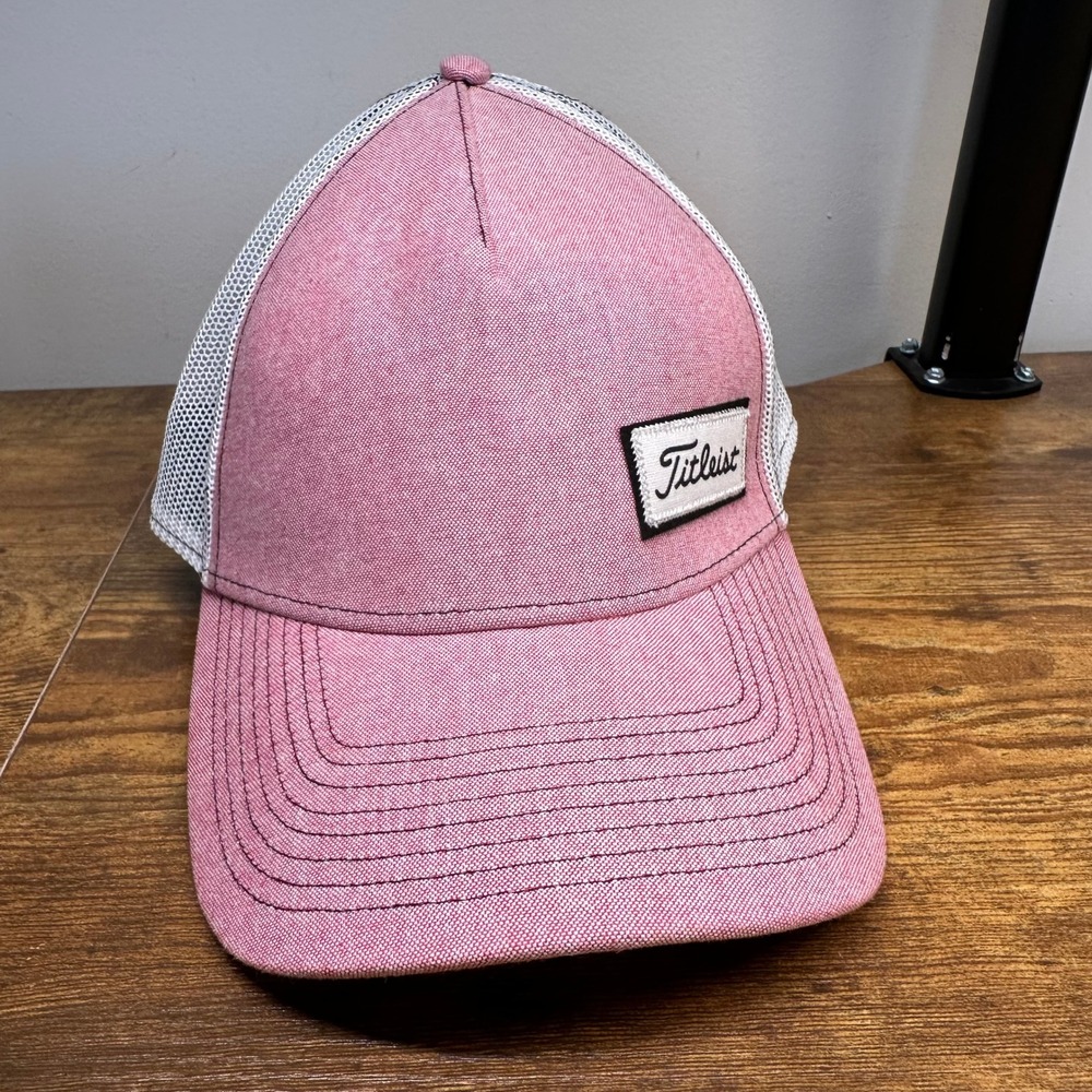 Titleist A-Flex Golf Hat Pink Heather White Mesh‎ Trucker Cap Mens Size L/XL